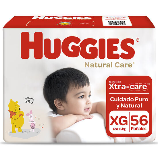Pañales Huggies Natural Care Xtra Care Pack 56 Un (1 paq. x 56 un). Talla XG